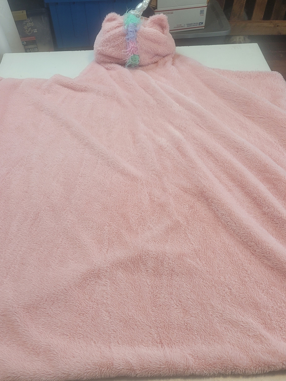 Soft Pink Kids Hooded Blanket Poncho with Unicorn Detail